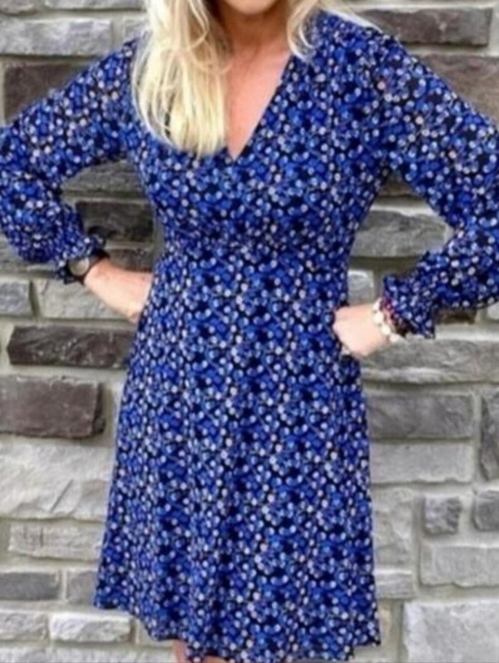 CAbi Blue Floral Long Sleeve Dress Size Small - Picture 1 of 6